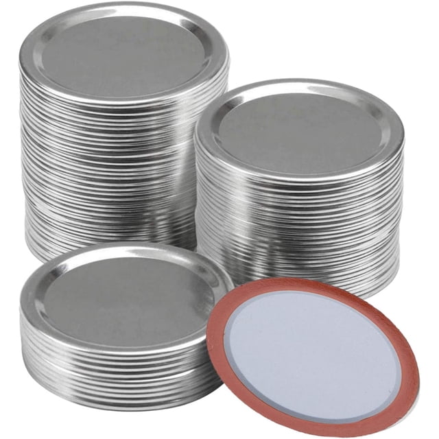 Couvercles de Mise en Conserve à Grand Ouverture, Couvercles de Mise en Conserve pour Pots Mason, Couvercles Réutilisables Étanches de Type Fendu avec Anneaux d'Étanchéité en Silicone
