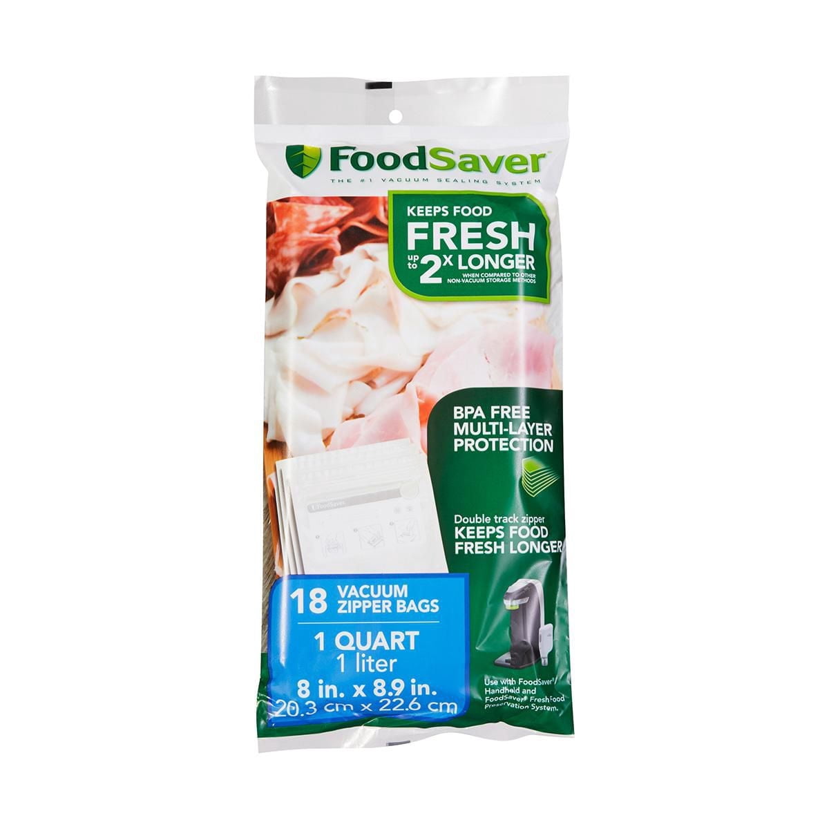 FoodSaver Reusable Vacuum Zipper Bags, Quart-Size (946 mL), 18 Pack