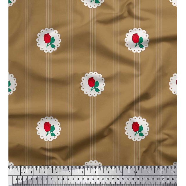 Soimoi Tissu en Voile de Coton à Rayures, Feuilles et Roses Imprimé Floral au Mètre 56 Pouces de Large