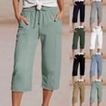 thumbnail image 1 of Oksale Linen Capris for Women Summer Casual Loose Plus Size Straight Capri Pants with Pockets Elastic Drawstring Waist Lounge Pants Light Blue L, 1 of 7