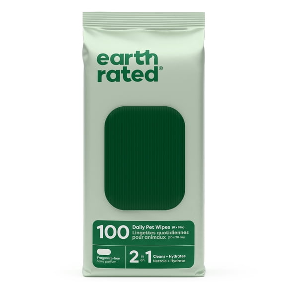 Earth Rated Pet Grooming Wipes for Dogs & Cats, Unscented, Hypoallergenic, 100 Wipes