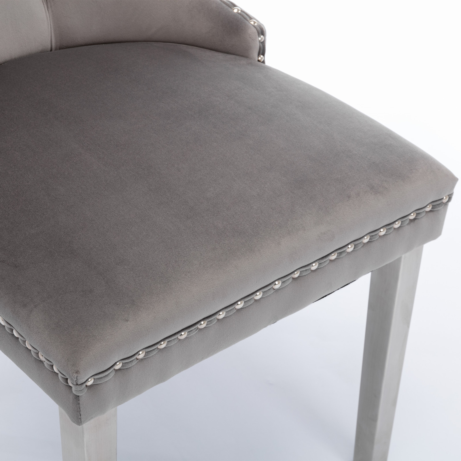 Noble House Velvet Upholstered Dining Chair Set of 2,Tufted with Siller Plated Legs & Nailhead Trim,Blue + Gold