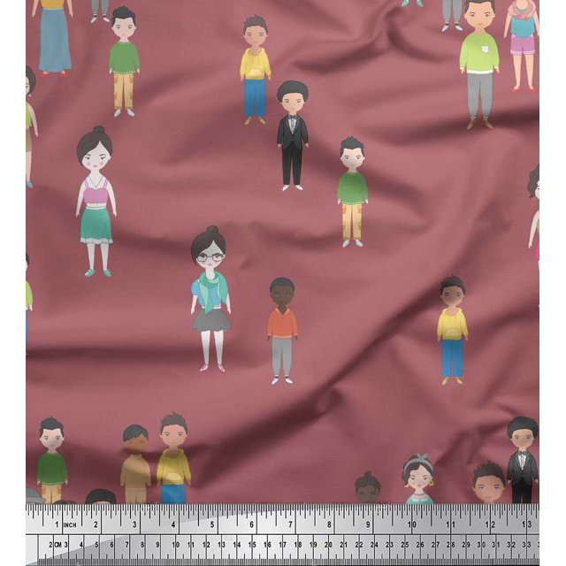 Soimoi Brown Rayon Fabric Human Group Decor Fabric Printed Yard 42 Inch Wide