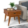 thumbnail image 1 of SIMPLIHOME Draper Table d'Appoint Rectangulaire en Bois Franc Massif de 22 Pouces de Large Style Milieu du Siècle Moderne en Brun Teck avec Rangement, 1 Tiroir, pour le Salon et la Chambre, 1 of 5