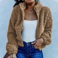 thumbnail image 1 of Femmes Sherpa Veste Revers Manches Longues Récolte Molletonné Zip Vestes Manteau Hiver Chaud Solide Pelucheux Outwear, 1 of 5