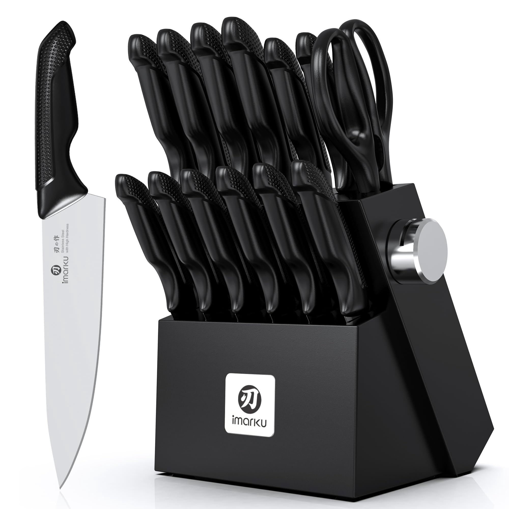 imarku Kitchen Knife Set, 14-Piece Knife Sets with Block & Built-in Sharpener, Japanese High Carbon Stainless Steel Knives, Black