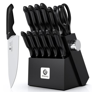 imarku Kitchen Knife Set, 14-Piece Knife Sets with Block & Built-in Sharpener, Japanese High Carbon Stainless Steel Knives, Black