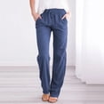 thumbnail image 2 of Timegard Cotton Linen Pants for Women Elastic Waisted Drawstring Straight Leg Lounge Pants with Pockets, 2 of 7