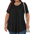 thumbnail image 4 of Babysbule Blouse Décontractée Unie à Plis pour Femme, Manches Courtes, Col Rond, Hauts Doux, Confortables, Stylés, Grande Taille, Mode d'Été, Chemise en Polyester, 4 of 8