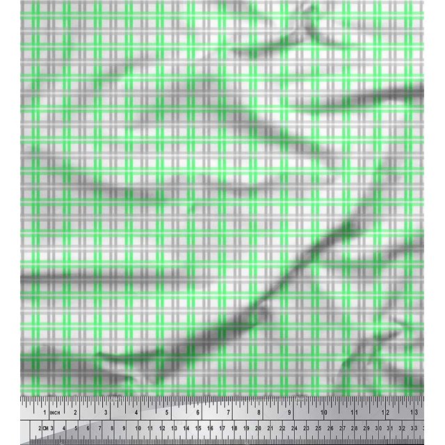 Soimoi Green Poly Georgette Fabric Window Pane Check Printed Fabric 1 Yard 42 Inch Wide
