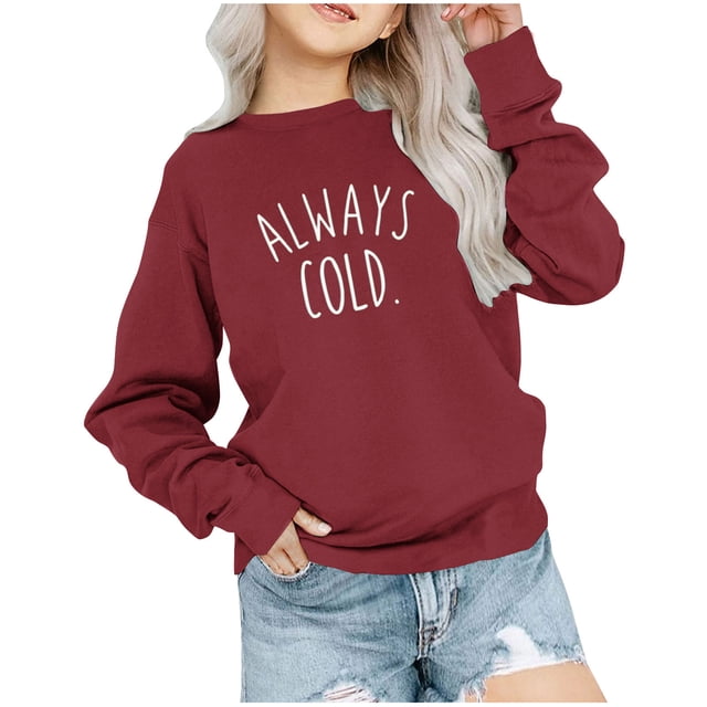 Soldes de Hauts à Manches Longues pour Filles Chandail à Col Rond Surdimensionné pour Filles Mode pour Enfants Chandail à Manches Longues à Enfiler Hauts 1-12 Ans Chemises pour Bébés Filles Rouge 9-10T