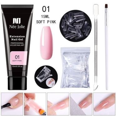 yievot Kit d'Extension en Gel de Poly pour Ongles, Gel Gelée de Construction Transparent Nude Kit d'Essai Tout-en-un en Poly pour l'Amélioration des Ongles avec Mini Ongles pour Kit d'Art des Ongles Ongles 15 ml