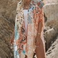 thumbnail image 4 of Half Sleeve Open Front Side Split Cover Up Coat Flower Print Thin Bikini Cover Up Beachwear, 4 of 7