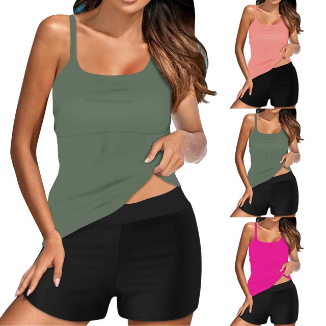 UPPADA Two Piece Tankini Swimsuits for Women High Waisted 2 Piece Bathing Suits Floral Print Tankini Set Tummy Control Modest Swimwear for Holiday Women Swimming Suits Green,S