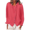 thumbnail image 2 of RXIRUCGD Chemise à Manches Longues en Coton et Lin pour Femme, Chemise à Col Rond Unie à la Mode, Chemise/chemise à Manches Longues à Col Rond pour Femme, Rouge, Taille : M, 2 of 6