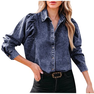 IROINID Veste Courte en Denim pour Femme Veste Col à Revers Couleur Unie Manches Longues Décontractée Col à Revers Manches Longues Sans Capuche Manteau Décontracté Ample, Gris