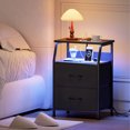 thumbnail image 2 of Eunos Petite Table de Chevet avec Station de Charge pour Chambre, Commode Noire avec Étagères de Rangement, 2 of 7