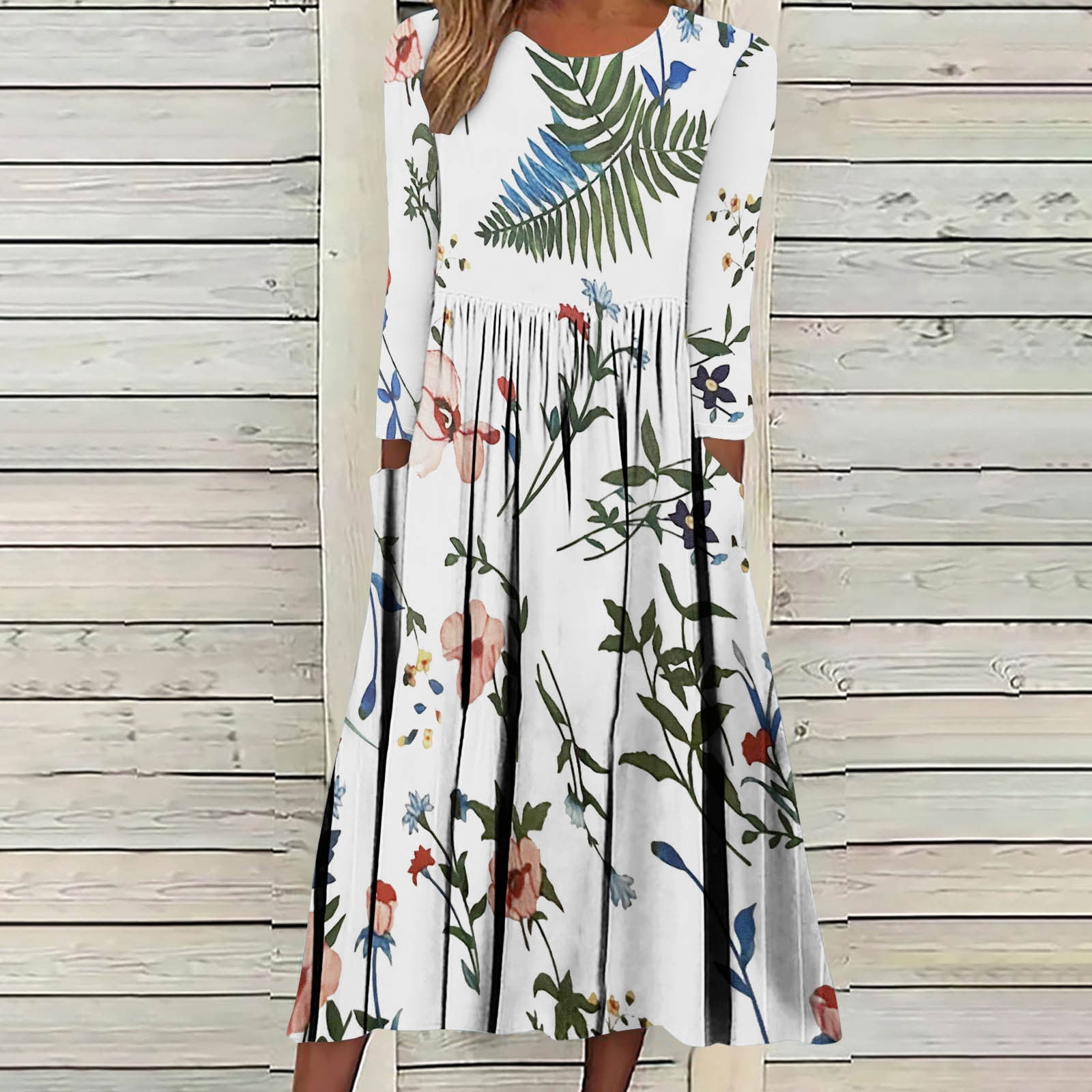 Vendredi Fou TIMIFIS Robe Maxi pour Femmes d'Automne à la Mode, Manches Longues, Col en V, Décontractée, Ample, Longue, avec Poches, Robe de Retour à la Maison