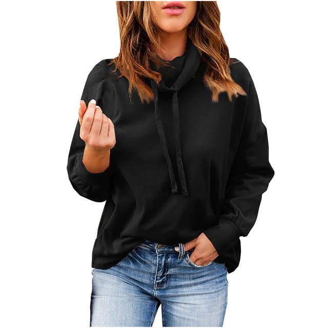 KIHOUT Printemps Hiver Hauts pour Femmes Mode Manches Longues Col Rond Chandail à Enfiler Couleur Unie Chandail à Capuchon Décontracté Blouse Hauts