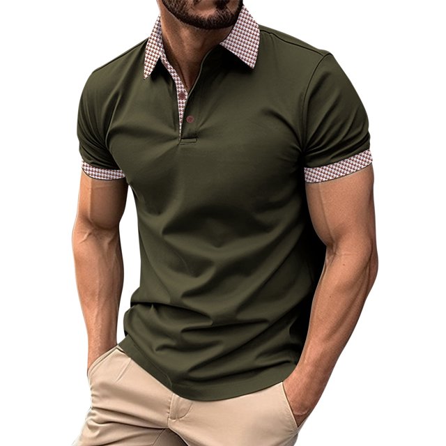 Men's Four Seasons Leisure Fashion Design Lapel Button Short Sleeve