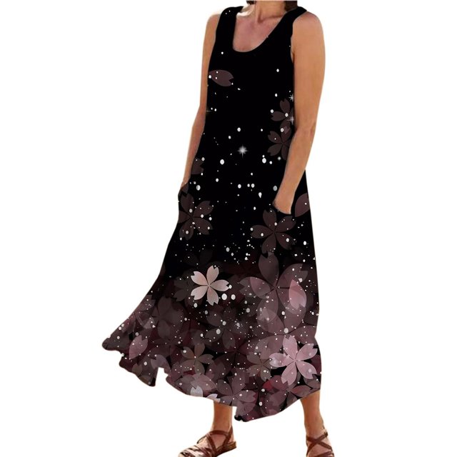 TJAZFJPA Robes de Maternité Mode pour Femmes Col Rond Décontracté Imprimé Pissenlit 3D Sans Poignets Poche Longue Robe Débardeur Robe Décontractée Robe de Couverture Robe à Imprimé Animal