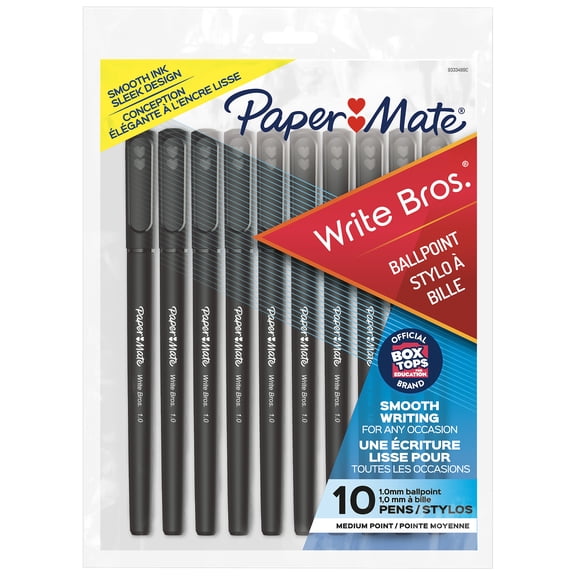 Paper Mate Write Bros. Ballpoint Pens, Medium Point (1.0 mm), Black Ink, 10 Count