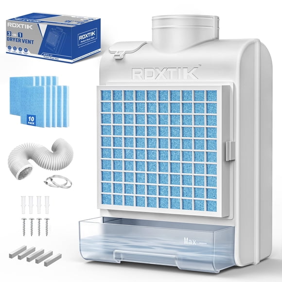 RDXTIK Trousse d'Évent de Sécheuse Intérieure 3-en-1, 10 Pcs Filtres en Polyester pour Système de Purification à 4 Couches, Filtre d'Écran en Acier Inoxydable et Tiroir à Eau pour Sécheuse Électrique