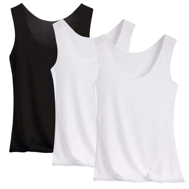 Posijego Lot de 3 Débardeurs pour Femmes Col Rond Camisoles de Base Couches Débardeurs Sans Manches