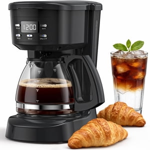 5-Cup Cafetière à drip, Machine à café compacte avec carafe en verre, pour les feuilles de café et de thé au sol, Noir