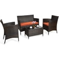 thumbnail image 2 of Costway 4PCS Rattan Patio Furniture Set Cushioned Sofa Chair Coffee Table Orange, 2 of 10