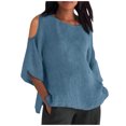 thumbnail image 1 of Liquidation! Hauts Grande Taille pour Femmes, Blouse à Manches Courtes d'Été pour Femmes, Mode Féminine Manches Courtes Col Rond Ample Épaules Dénudées Blouse, 1 of 5