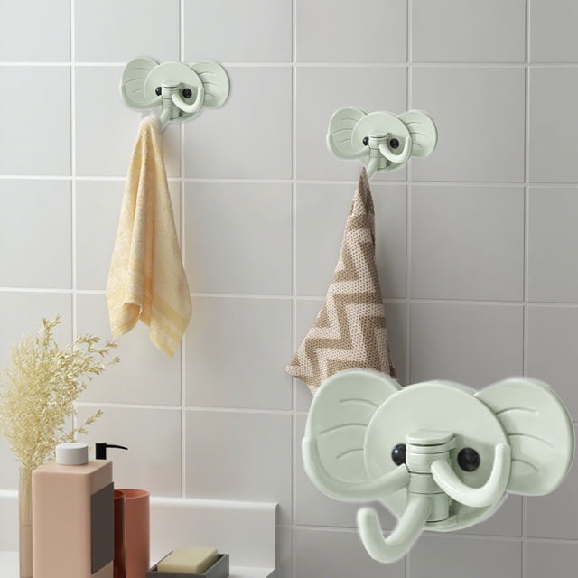 QTOCIO 1 Piece Elephants Shape Wall Hook Strong Adhesive Traceless Hanger Suitable For Home Kitchen Bathroom Organization Durables Material Rotating Designs Cute Decor