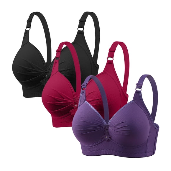 Bra for Women, 3-Piece Underwire-Free Court Style Gathering Middle Button Breathable Daily Bra, for Everyday Wear