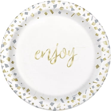Gold Confetti Celebrate Paper Dessert Plates, 7in, 10ct