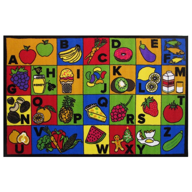 Fun Rugs Rectangle Multi-Colored ABC Food Nylon Kids Rug