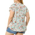 thumbnail image 3 of Agnes Orinda Hauts pour Femmes Grande Taille Rétro à Fleurs Col en V à Étages Manches Courtes Blouses 1X Bleu Pâle, 3 of 7