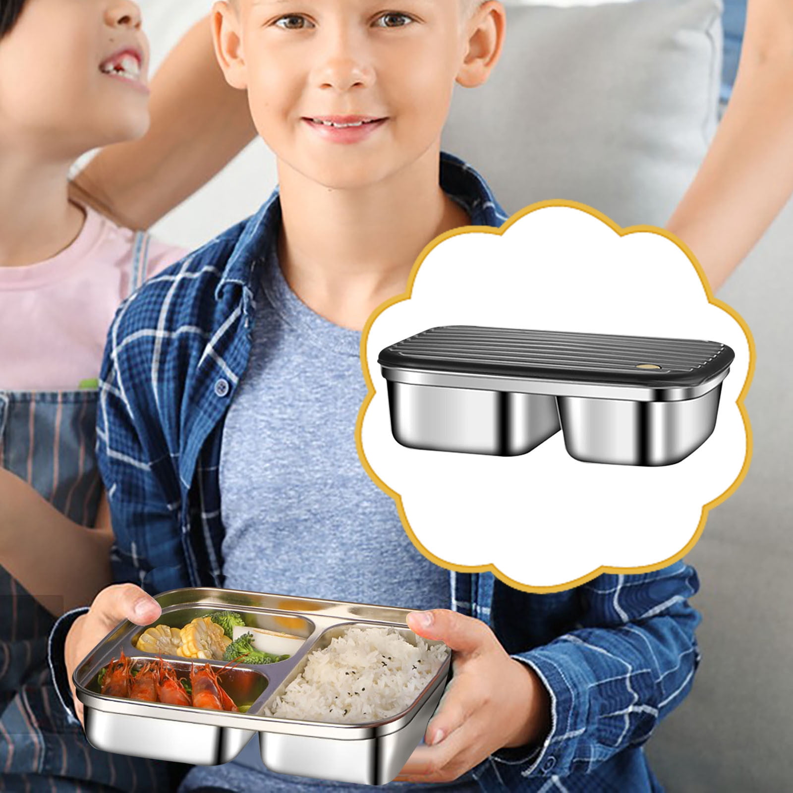 PUREKKI Portable Compartment Lunch Box Stainless Steel Student Insulation High School Student Large Office Worker With Lid Bento Lunch Box
