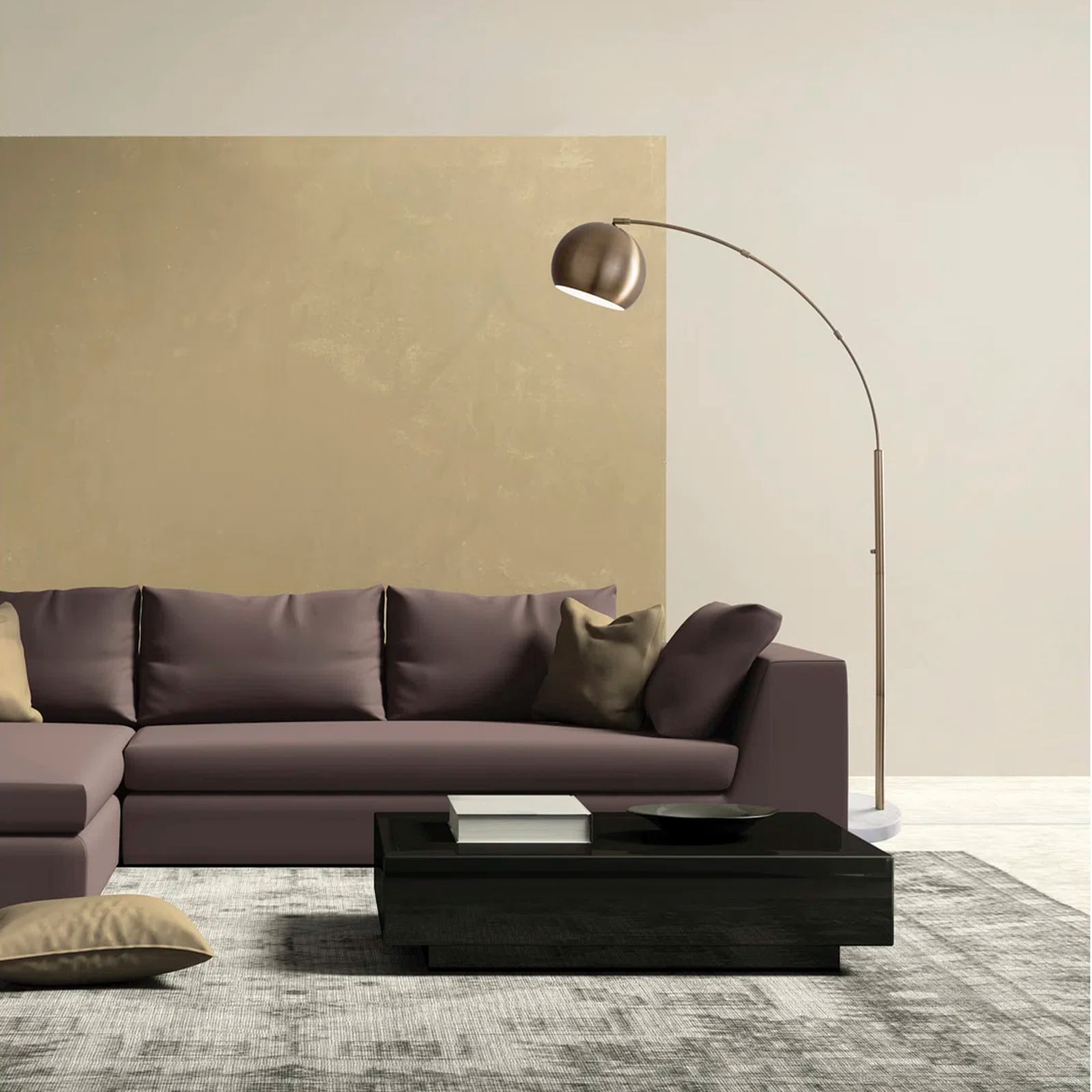 Heavenly Collections Lampadaire Arche Moderne - Lampe à Arc Mid-Century avec Dôme Métallique et Base en Marbre - Idéal pour Salons et Coins Lecture