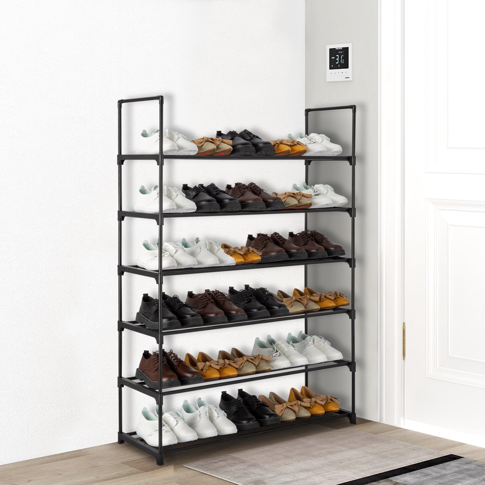 Ktaxon 6-Tier Metal Sturdy Shoe Rack Shelf Shoe Tower Stand 30- Pairs Shoe Storage Cabinet Organizer for Closet Entryway Bedroom Living Room Home, Black Finish