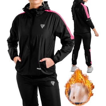 RDX Ensemble de Sauna pour Perte de Poids, Survêtement Intégral Résistant à la Transpiration avec Capuchon, Dos Argenté Anti-Déchirure à Manches Longues, Veste Zippée de Boxe MMA Amincissante pour Gym Entraînement Physique Course Entraînement, Ensemble Haut Pantalon Hommes Femmes