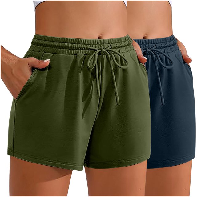 Plebaso 2 Pack Womens Sweat Shorts Casual Drawstring Running High Waisted Athletic Shorts with Pockets