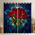 thumbnail image 1 of Ensemble de Rideaux de Fenêtre Roses Rouges de 2 Panneaux, Jardin Naturel Fleurs Épanouies Rideau de Fenêtre Romantique, Style Vitrail Artistique Rideau Patchwork pour Décoration de Chambre d'Ado Adulte, 42wx84l Pouces, 1 of 6