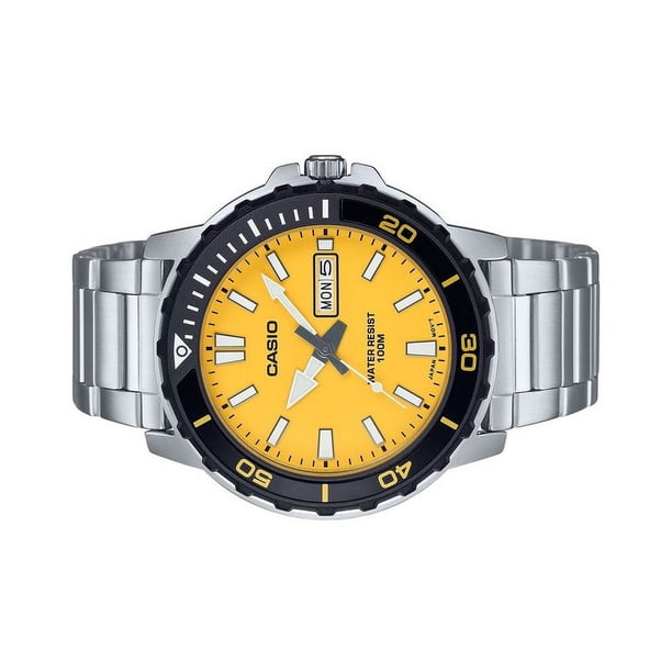 Casio Standard Analog Stainless Steel Yellow Dial Quartz MTD-125D
