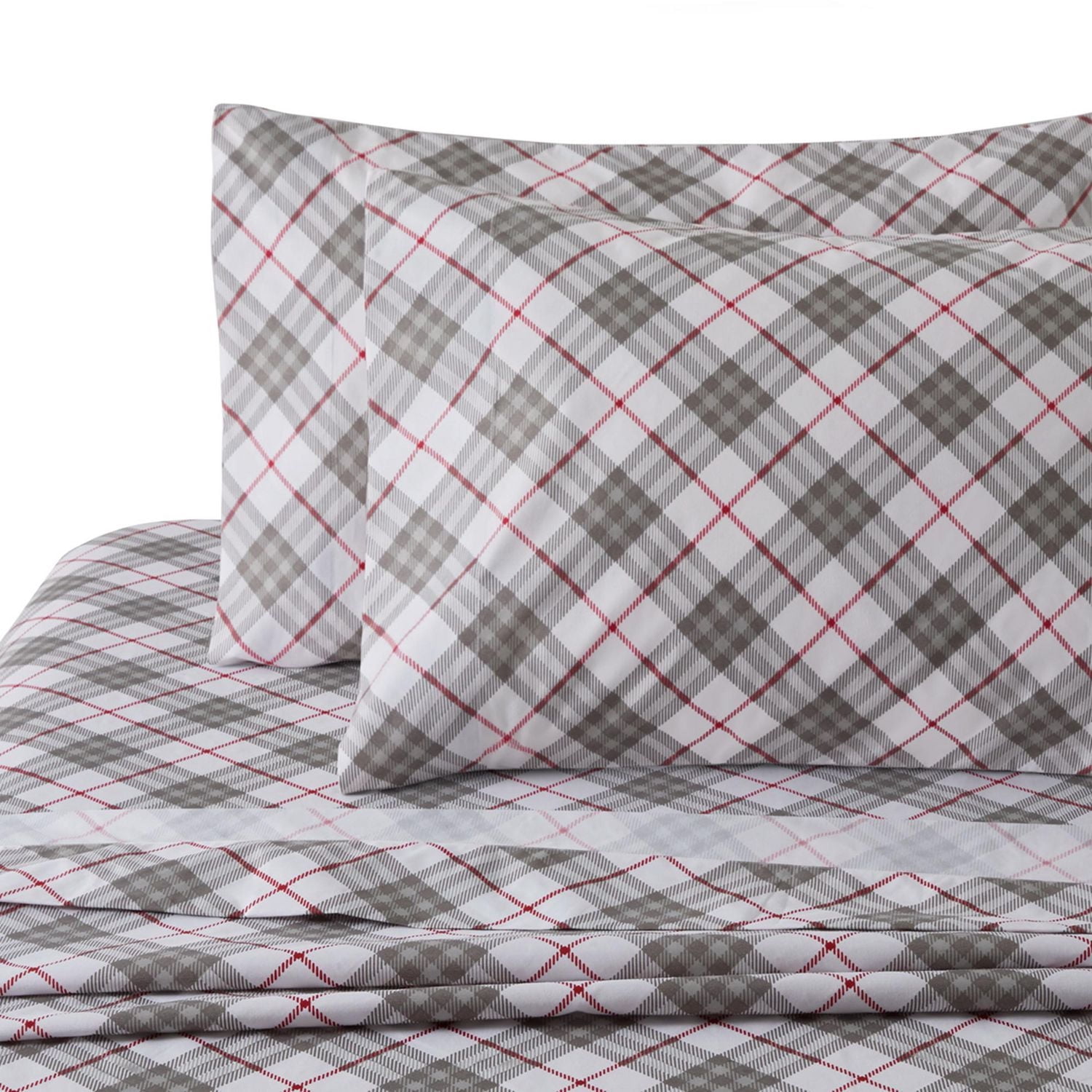 Literie Marina Décoration imprimée 600 fils/cm², douce et profonde, en percale de coton à fibres longues, toutes saisons, motif tartan gris et blanc