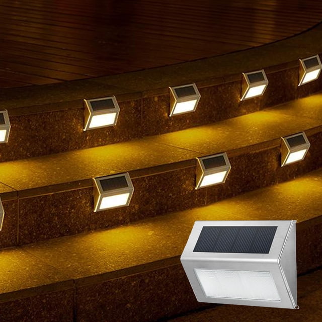 LSLJS Outdoor Wall Lights Stair Step Lights Stainless Steel Solar Lights Garden Wall Lights Warm White Lights Automatic Open and Close Decorative Lights 2pcs, Solar Wall Light