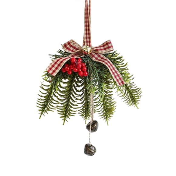 Silver Christmas Bell Pine Leaf Bow Door Hanging, Silver Gold Metal And Fabric Wind Chime For Wall Or Tree, Festive Decoration With Melodic Chime Sounds