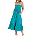 thumbnail image 4 of Gspmoly Robes pour Femmes Grande Taille, Robe d'Été pour Femmes Sans Bretelles Smockée Évasée en Ligne A Mode Bohème Plage Robe de Fête Longue Maxi avec Poches Robes de Cocktail Aubaines, 4 of 7