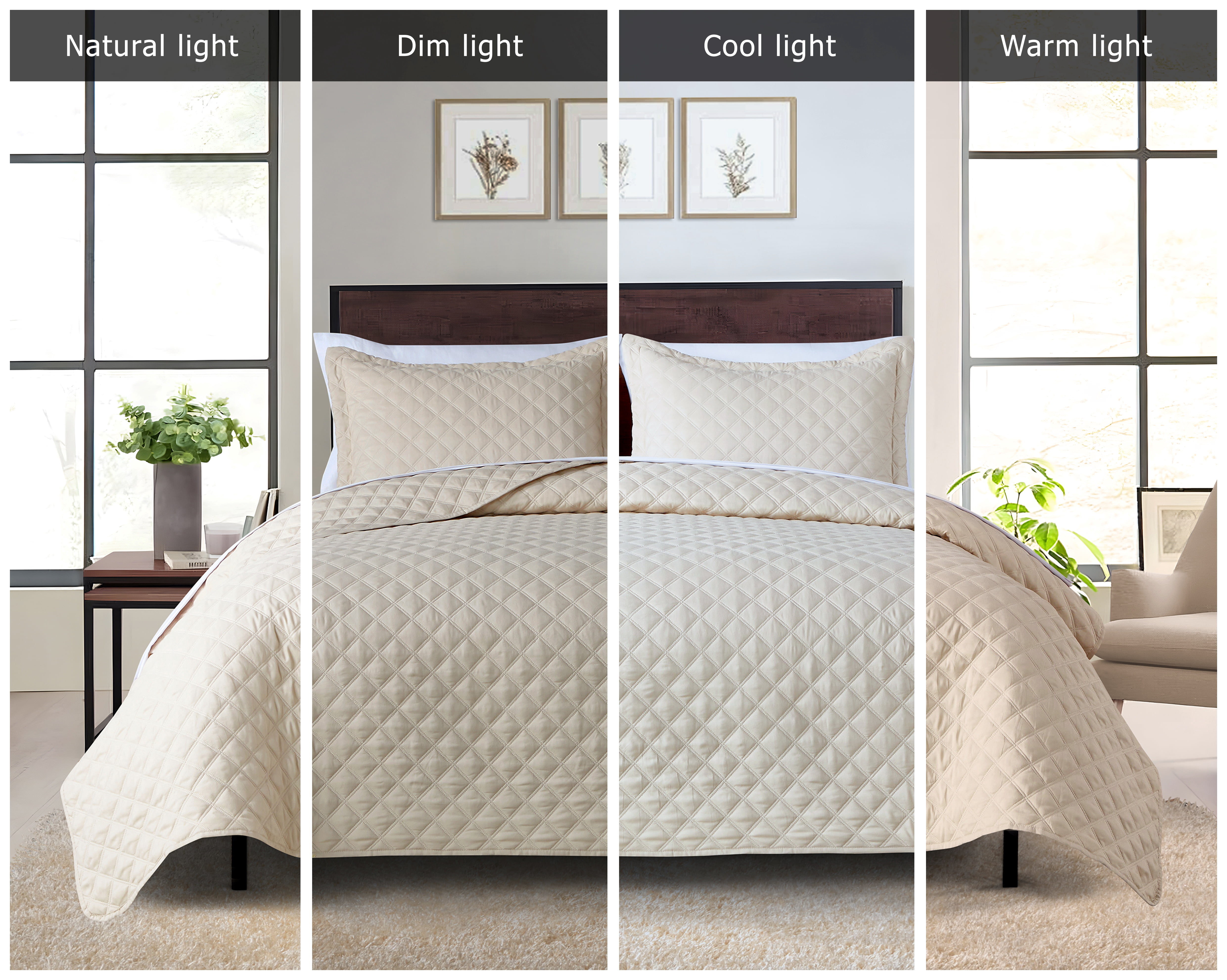 Mainstays Ensemble courtepointe et drap-housse légers tout-en-un - 7pièces, Tres Grand Lit, Beige