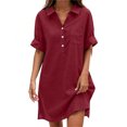 thumbnail image 2 of pstuiky Robes d'Été Décontractées pour Femmes, Robe Chemise Décontractée à Manches Courtes pour Femmes avec Boutons, Col et Poches, Robe Unie à Col Rabattu pour Usage Quotidien, Bureau, Travail, Robe Midi pour Femmes, 2 of 7
