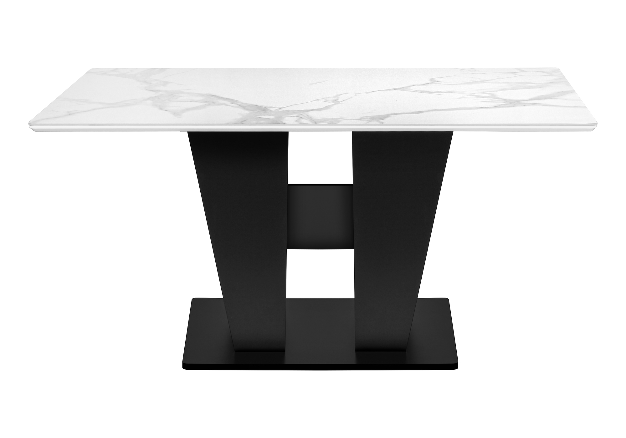Monarch Specialties - Table A Manger, 60" Rectangulaire, Plateau En Pierre Frittée, Salle À Manger, Cuisine, Pierre Blanche, Stratifié Noir, Contemporain, Moderne